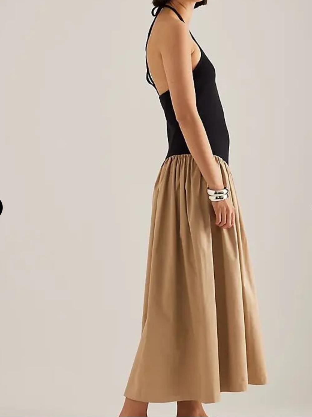 Anthropologie Tan Gathered Drop Waist Midi Halter Dress - Picture 3 of 13